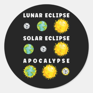 Pegatina Redonda Eclipse solar lunar astronomía apocalíptica cienci