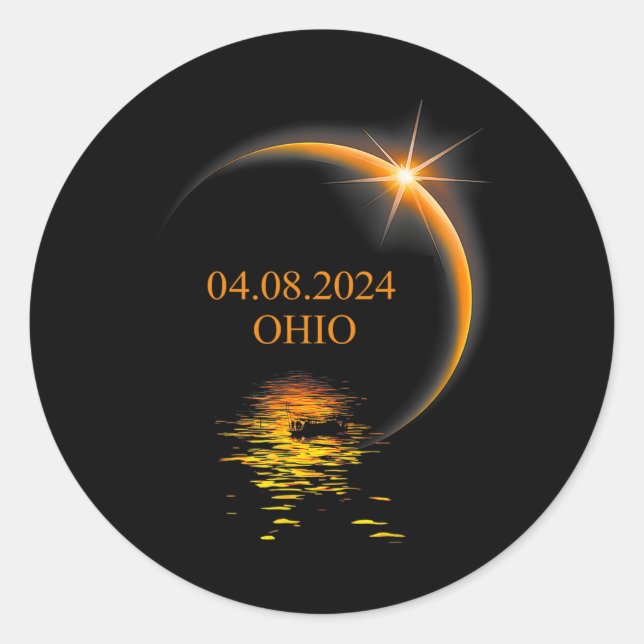Pegatina Redonda Eclipse solar Ohio Estados Unidos Totalidad 1 (Anverso)
