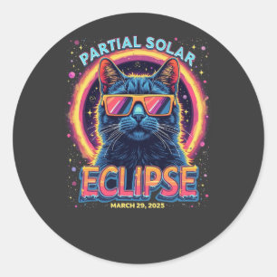 Pegatina Redonda Eclipse solar parcial de gatito de 2025