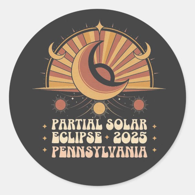 Pegatina Redonda Eclipse solar parcial Pennsylvania 2025 (Anverso)