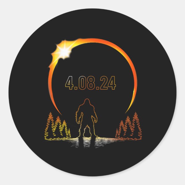 Pegatina Redonda Eclipse solar saquatch Totalidad 2024 Eclipse (Anverso)