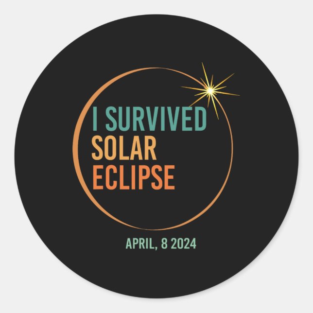 Pegatina Redonda Eclipse solar sobrevivido 8 de abril de 2024 Graci (Anverso)