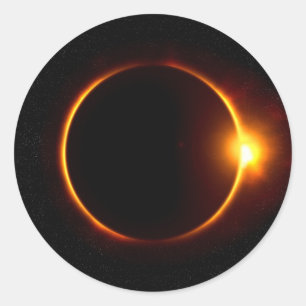 Pegatina Redonda Eclipse solar Sol oscuro y luna