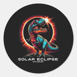 Pegatina Redonda Eclipse solar T-rex lleva sol 8 de abril de 2024