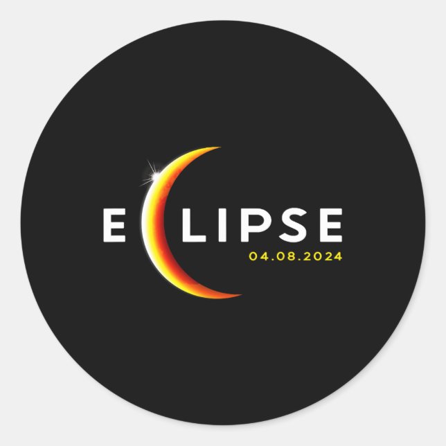 Pegatina Redonda Eclipse solar total 04.08.24 Abril 8 Eclipse 2024 (Anverso)