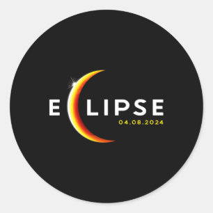 Pegatina Redonda Eclipse solar total 04.08.24 Abril 8 Eclipse 2024