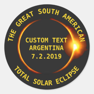 Pegatina Redonda Eclipse solar total 2019 Argentina, Sudamérica