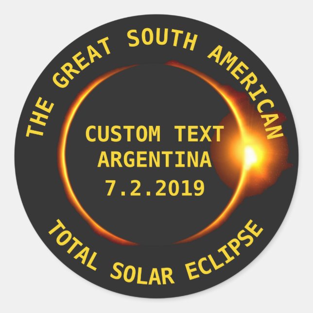 Pegatina Redonda Eclipse solar total 2019 Argentina, Sudamérica (Anverso)