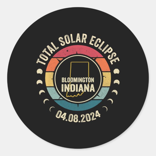 Pegatina Redonda Eclipse solar total 2024 Abril 04.08.24 (Anverso)