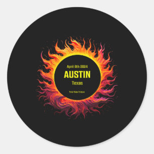 Pegatina Redonda Eclipse solar total 2024 Austin Texas