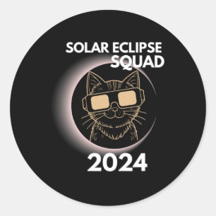 Pegatina Redonda Eclipse solar total 2024 Cat Moon Sun Earth abr
