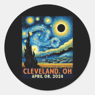 Pegatina Redonda Eclipse Solar Total 2024 Cleveland Ohio Starry Nig