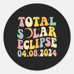 Pegatina Redonda Eclipse solar total 2024 Eclipse solar retro Hombr