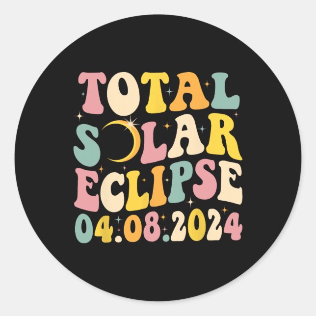 Pegatina Redonda Eclipse solar total 2024 Eclipse solar retro Hombr (Anverso)