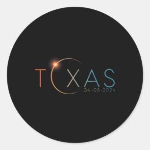 Pegatina Redonda Eclipse solar total 2024 Estado de Texas Totalidad
