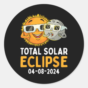 Pegatina Redonda Eclipse solar total 2024 Glasses Divertido Sol Lun