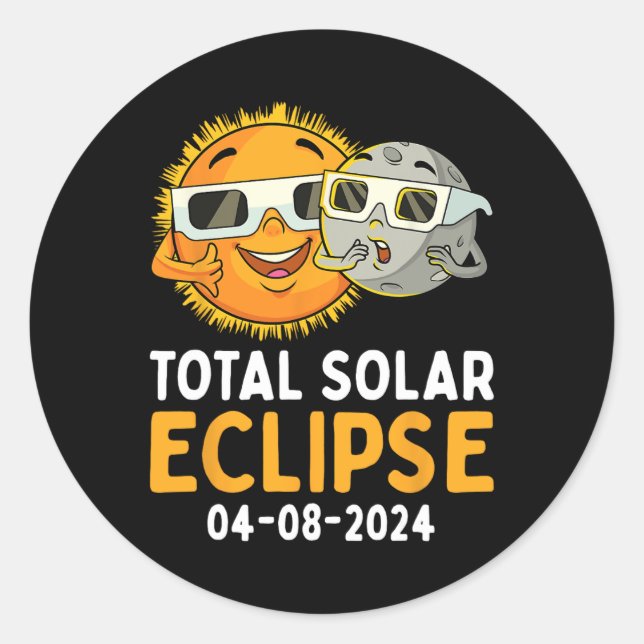 Pegatina Redonda Eclipse solar total 2024 Glasses Divertido Sol Lun (Anverso)