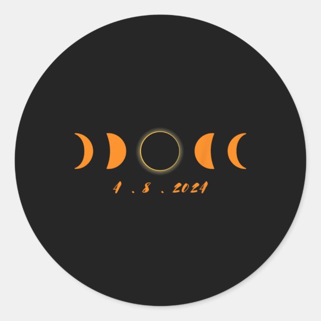 Pegatina Redonda Eclipse solar total 2024 Hombres Dos (Anverso)