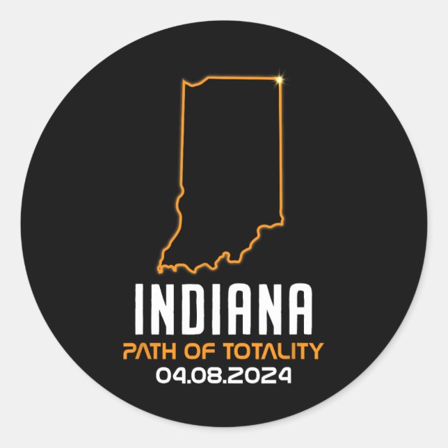 Pegatina Redonda Eclipse solar total 2024 Indiana Abril 8 América T (Anverso)