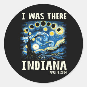 Pegatina Redonda Eclipse solar total 2024 Indiana - Noche estrellad