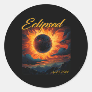 Pegatina Redonda Eclipse solar total 2024 Luna solar total