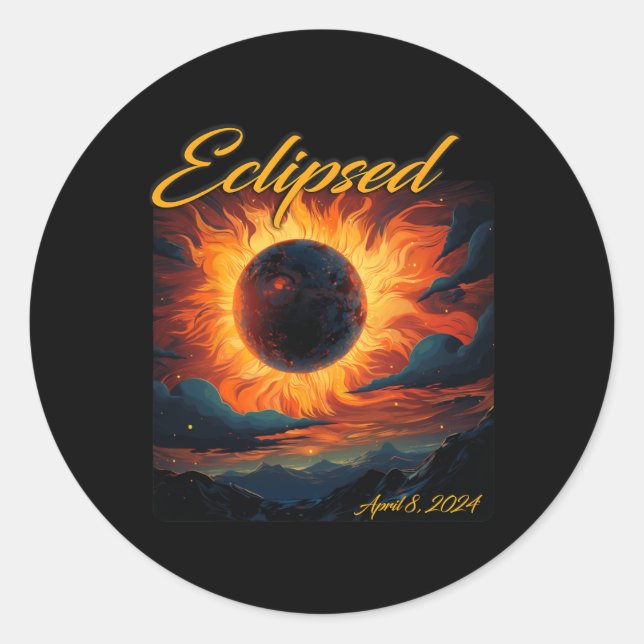 Pegatina Redonda Eclipse solar total 2024 Luna solar total (Anverso)