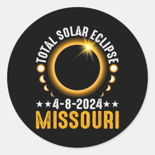 Pegatina Redonda Eclipse solar total 2024 Misuri Abril 8 América