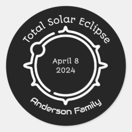 Pegatina Redonda Eclipse solar total 2024 Negro mínimo moderno