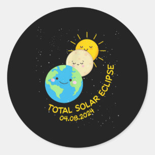 Pegatina Redonda Eclipse Solar Total 2024 Niños Eclipse Solar Cute 