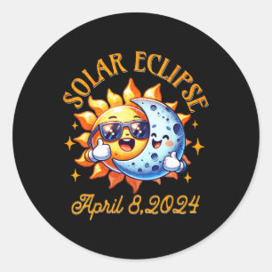 Pegatina Redonda Eclipse Solar Total 2024 Niños Eclipse Solar Cute