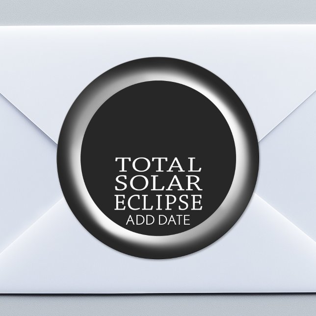 Pegatina Redonda Eclipse solar total - 2024 o fecha personalizado (Custom Sticker for Party Favors or Envelopes)