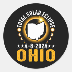 Pegatina Redonda Eclipse solar total 2024 Ohio Abril 8 América Tota