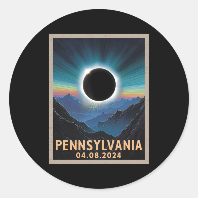 Pegatina Redonda Eclipse solar total 2024 Pensilvania (Anverso)