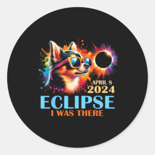 Pegatina Redonda Eclipse Solar Total 2024 Perro Chihuahua Estaba Al