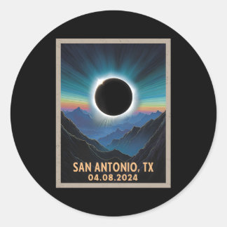 Pegatina Redonda Eclipse solar total 2024 San Antonio Texas