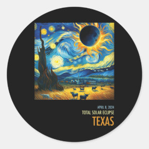 Pegatina Redonda Eclipse solar total 2024 Texas