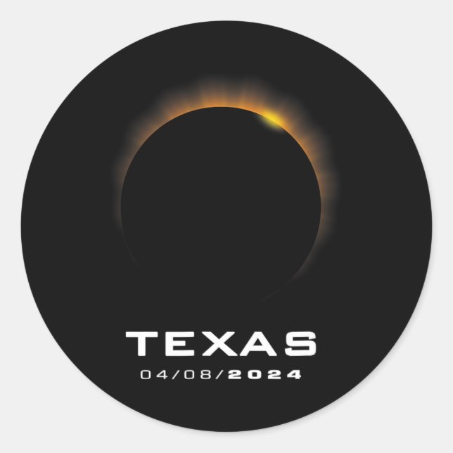 Pegatina Redonda Eclipse solar total 2024 Texas (Anverso)
