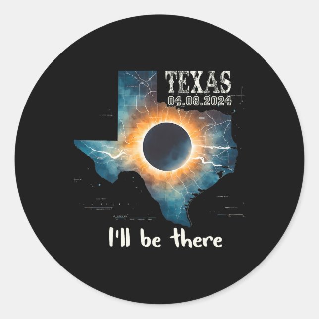 Pegatina Redonda Eclipse solar total 2024 Texas 1 (Anverso)