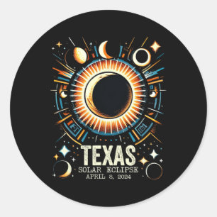 Pegatina Redonda Eclipse solar total 2024 Texas 8 de abril Resumen