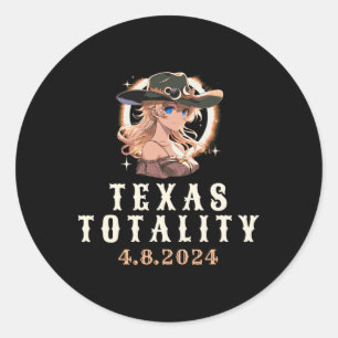 Pegatina Redonda Eclipse solar total 2024 Texas Totality Anime Cowg