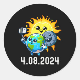 Pegatina Redonda Eclipse solar total 2024 Totalidad Abril 8 Cute Se