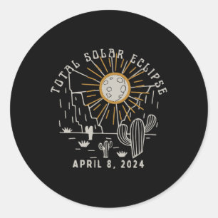 Pegatina Redonda Eclipse Solar Total 2024 Totalmente Occidental Tex