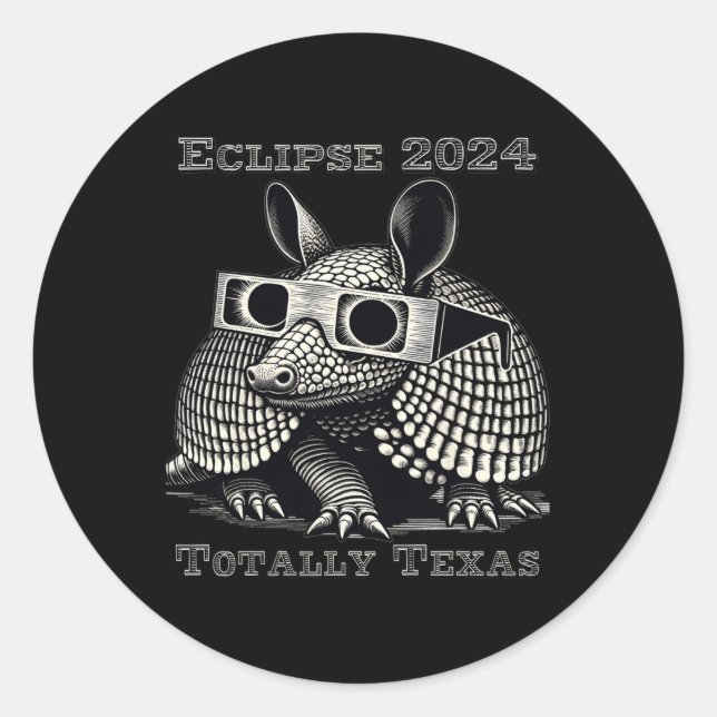 Pegatina Redonda Eclipse solar total 2024 Totalmente Texas (Anverso)