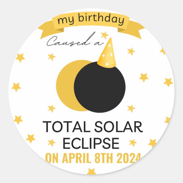 Pegatina Redonda eclipse solar total 2025 personalizado de cumpleañ (Anverso)