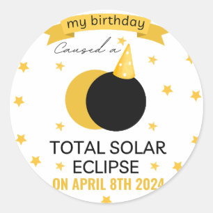Pegatina Redonda eclipse solar total 2025 personalizado de cumpleañ