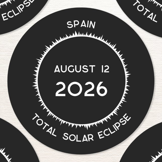 Pegatina Redonda Eclipse solar total 2026 España (Total Solar Eclipse August 12 2026 Spain custom text sticker)