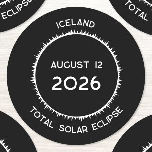 Pegatina Redonda Eclipse solar total 2026 Islandia