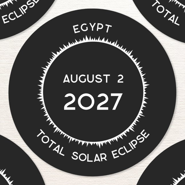 Pegatina Redonda Eclipse solar total 2027 Egipto (Total solar eclipse August 2nd 2027 Egypt custom text sticker)