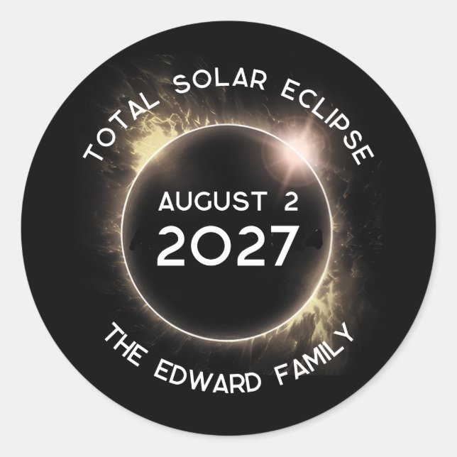 Pegatina Redonda Eclipse solar total 2027 Personalizado (Anverso)