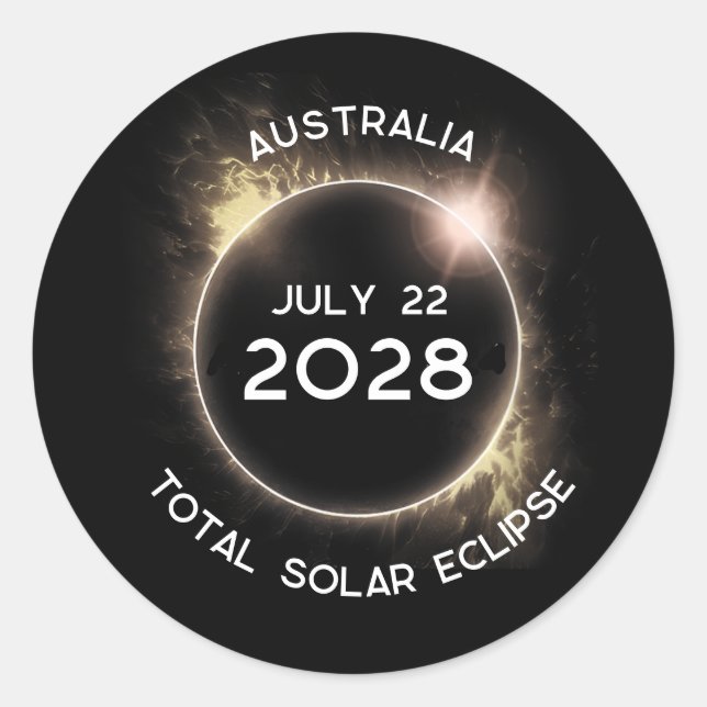 Pegatina Redonda Eclipse solar total 2028 Australia (Anverso)